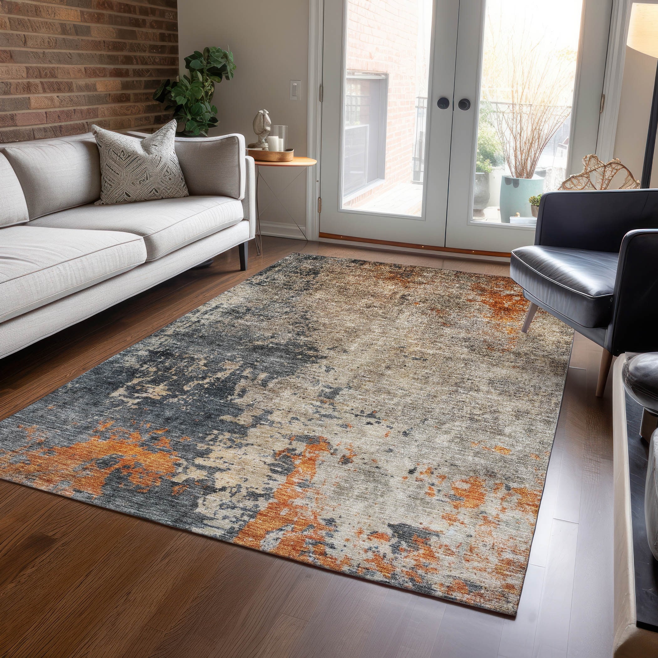 Machine Washable Indoor/ Outdoor Abstract Contemporary Chantille Rug