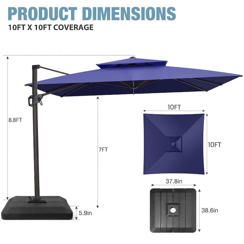 VredHom Patio Outdoor 11 x 11 FT Cantilever-Offset Aluminum Umbrella with Premium Weight Base