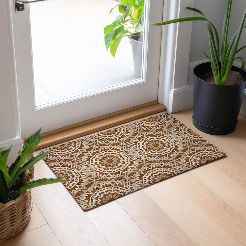 Machine Washable Indoor/ Outdoor Chantille Boho Global Rug - Paprika - 1'8" x 2'6"