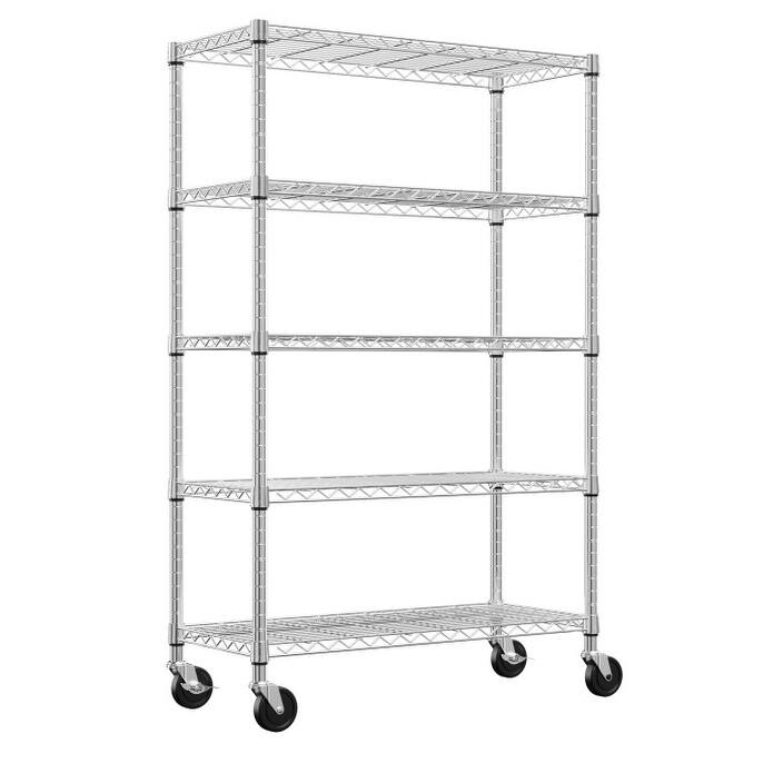5-Shelf Storage Shelves, Wire Shelving Heavy Duty Metal Storage Shelving Unit Adjustable Garage Shelving Rack