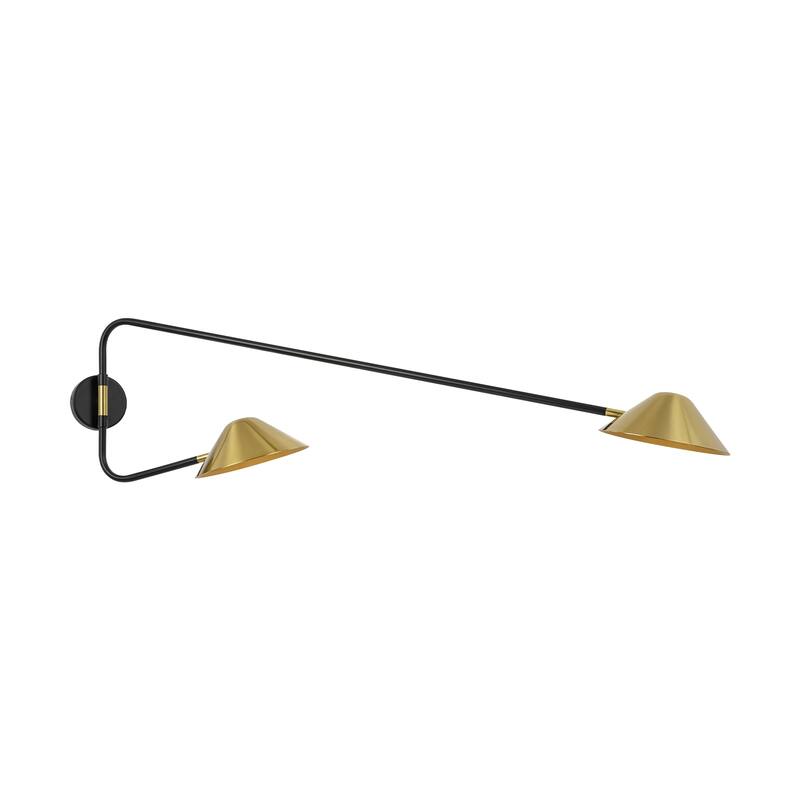 2-Light Mid-Century Modern Brass Sputnik Long Arm Double Wall Sconce for Hallways, Bedroom - 53.9 in. W x 13.8 in. H x 9.8 in. D