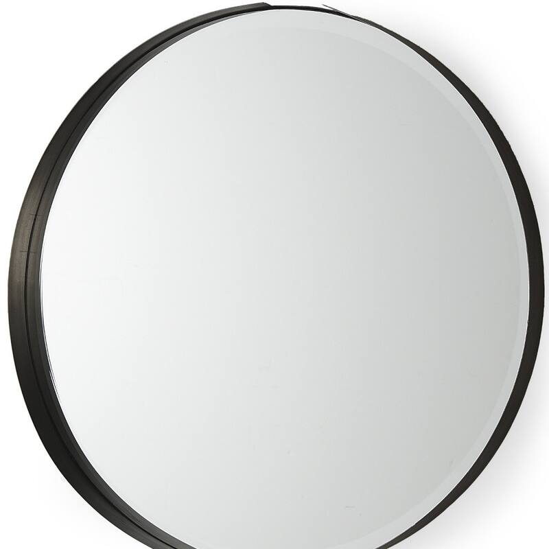 HomeRoots 24" Black Metal Round Framed Accent Mirror - 24.41 in. x 24.41 in. x 2.36 in.