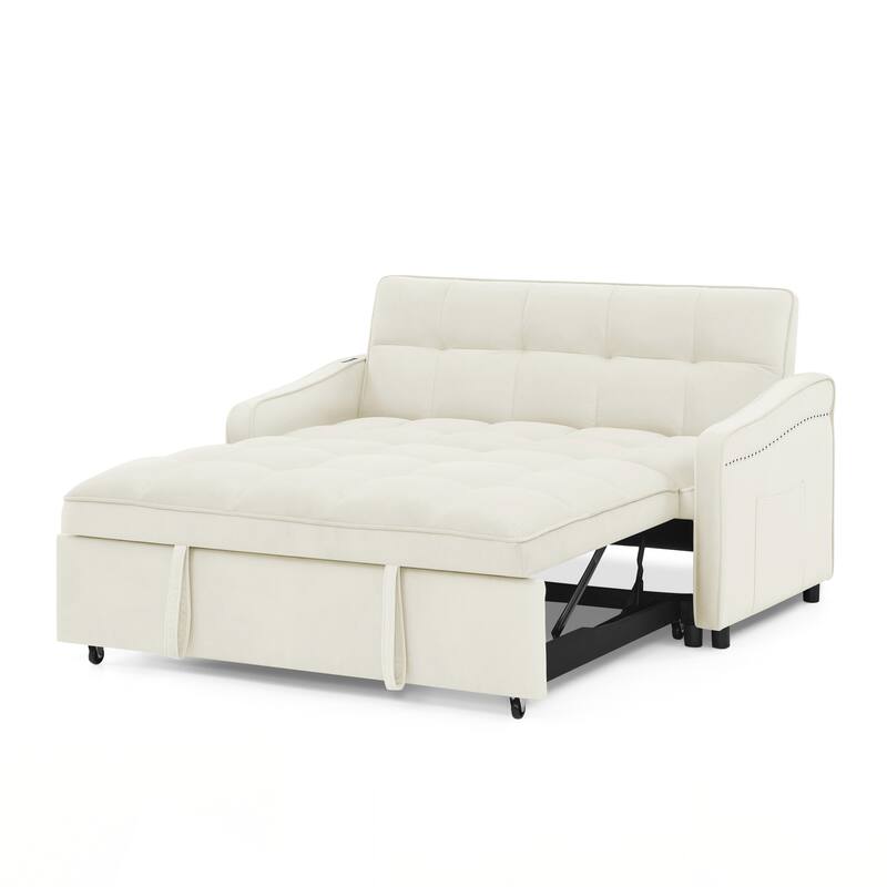 Loveseats Sofa Bed with Pull-out Bed,Adjsutable Back and Two Arm Pocket