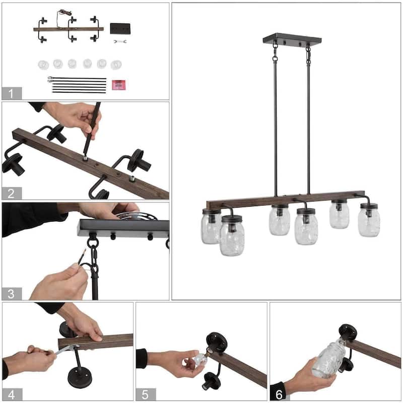 Modern Farmhouse 6-Light Chandelier Linear Island Lights for Kitchen Island Dining Room - L27.5" x W11"x H 71.5"