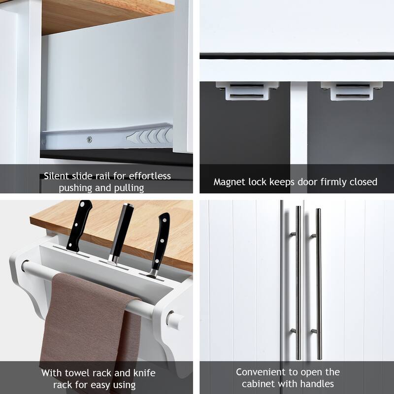 Costway Kitchen Island Trolley Cart Wood Top Rolling Storage Cabinet