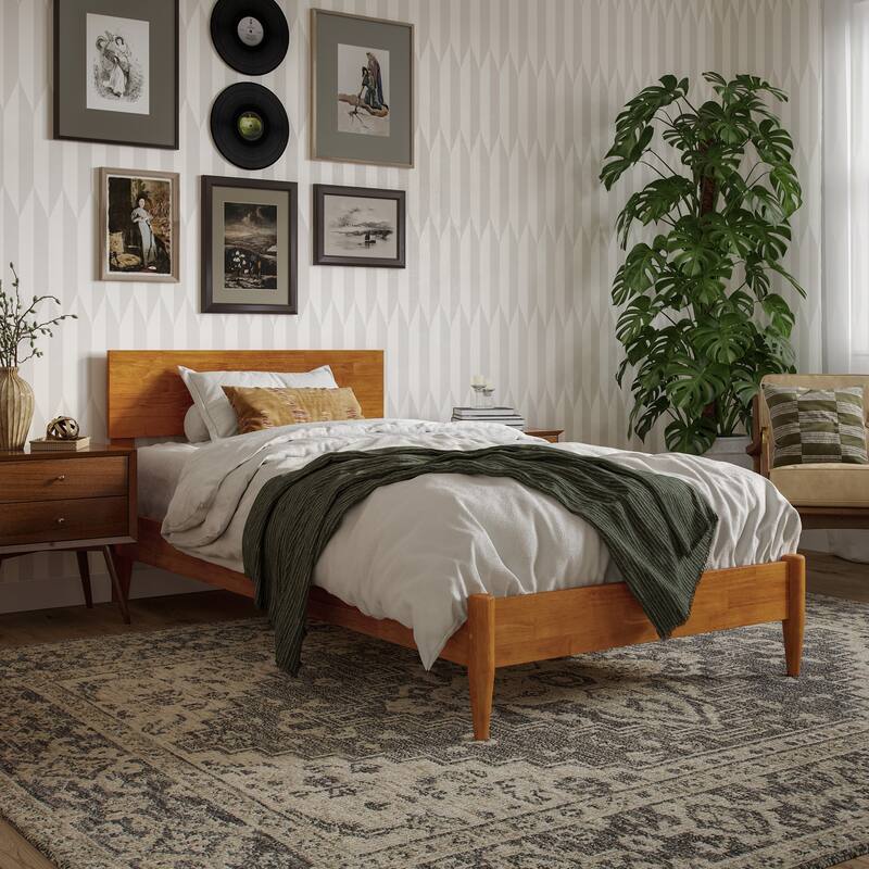 Aria Solid Wood Modern Low Profile Platform Bed - Light Toffee - Twin XL