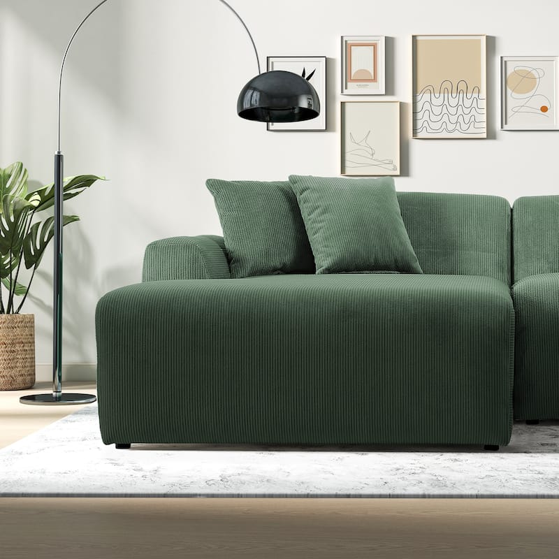 Daron Mid-Century Modern Sectional Corduroy Sofa