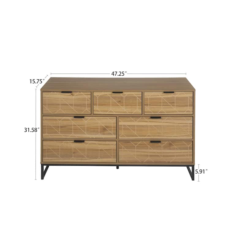 Modern 7 Drawer Dresser Wood Cabinet (Walnut)