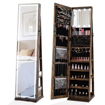 Costway 360° Swivel Jewelry Cabinet with Lighted Full Length Mirror & - See Details