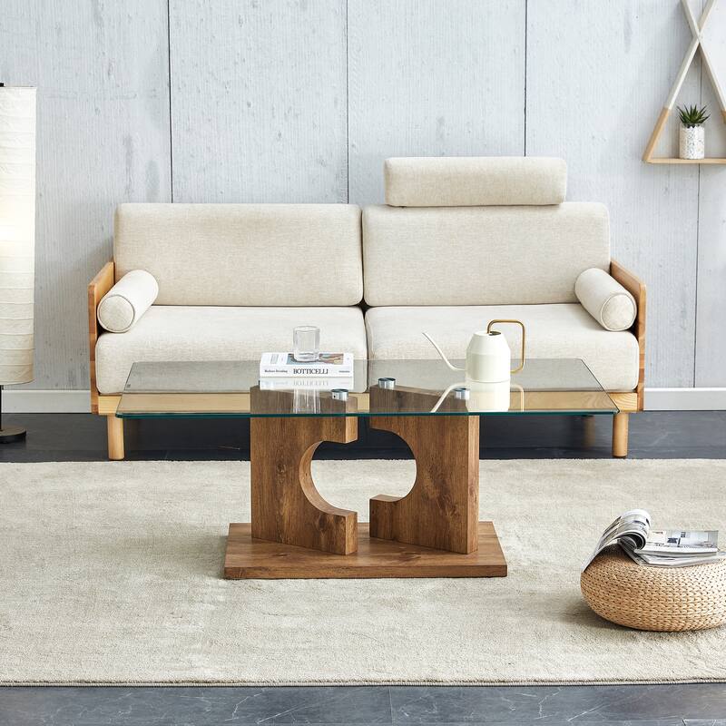 47.2" Modern Rectangular Coffee Table with Tempered Glass Tabletop and MDF Legs