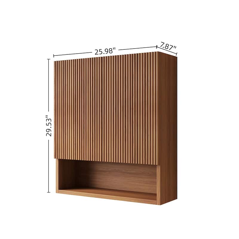 26" Wall-Mounted Striped Bathroom Storage Cabinet with Doors, Shelf & Open Compartment, Over-The-Toilet Organizer