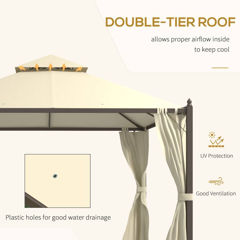 Outsunny 10' x 12' Steel Outdoor Patio Gazebo with Polyester Privacy Curtains, Two-Tier Roof for Air, & Large Design