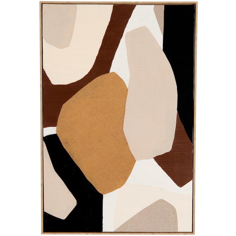 Wooden Geometric Abstract Overlapping Circle Wall Art with Cream Accents - Brown - Roche River Decor - Brown
