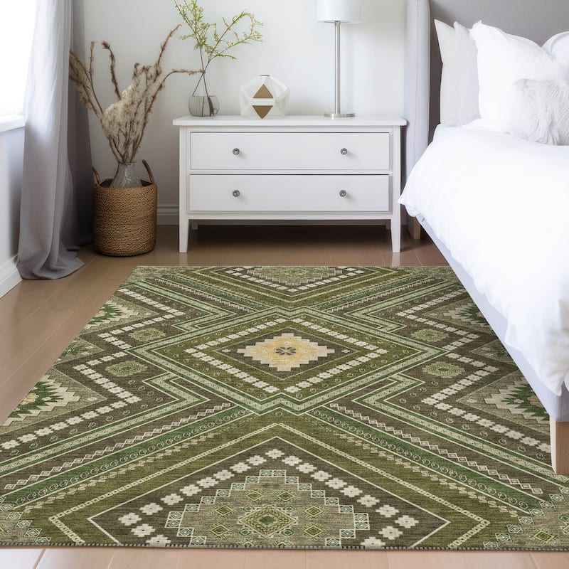 Machine Washable Indoor/ Outdoor Global Boho Chantille Rug