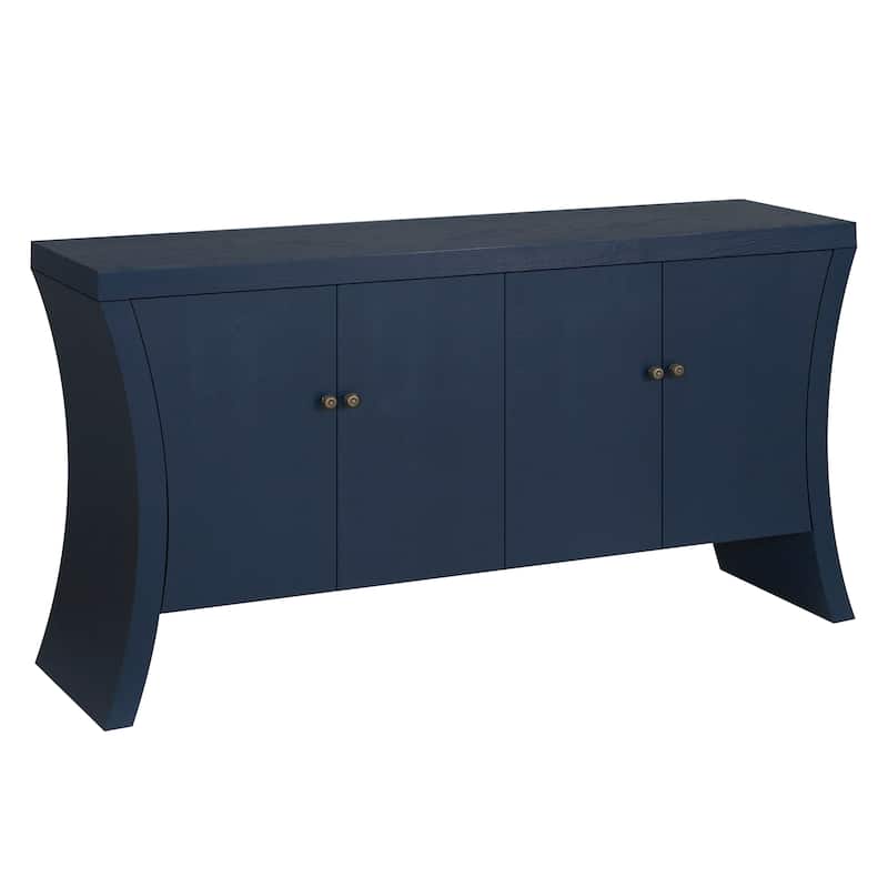 GDFStudio - Industrial 4-Door Credenza with Wooden Arc Legs & Bronze Clasps, Solid Wood Storage Cabinet