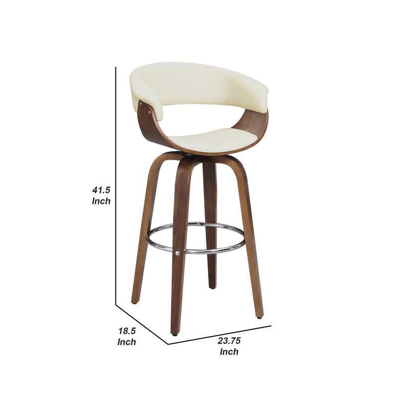 Barstool with Counter Open Design and Wooden Legs, Cream and Brown