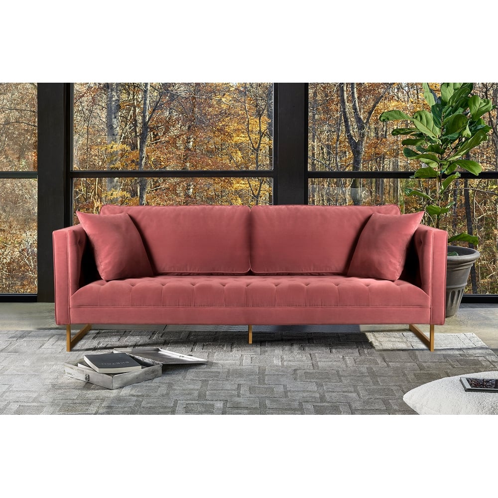 Lenox Velvet 90" 3-Seater Sofa with Brass Legs