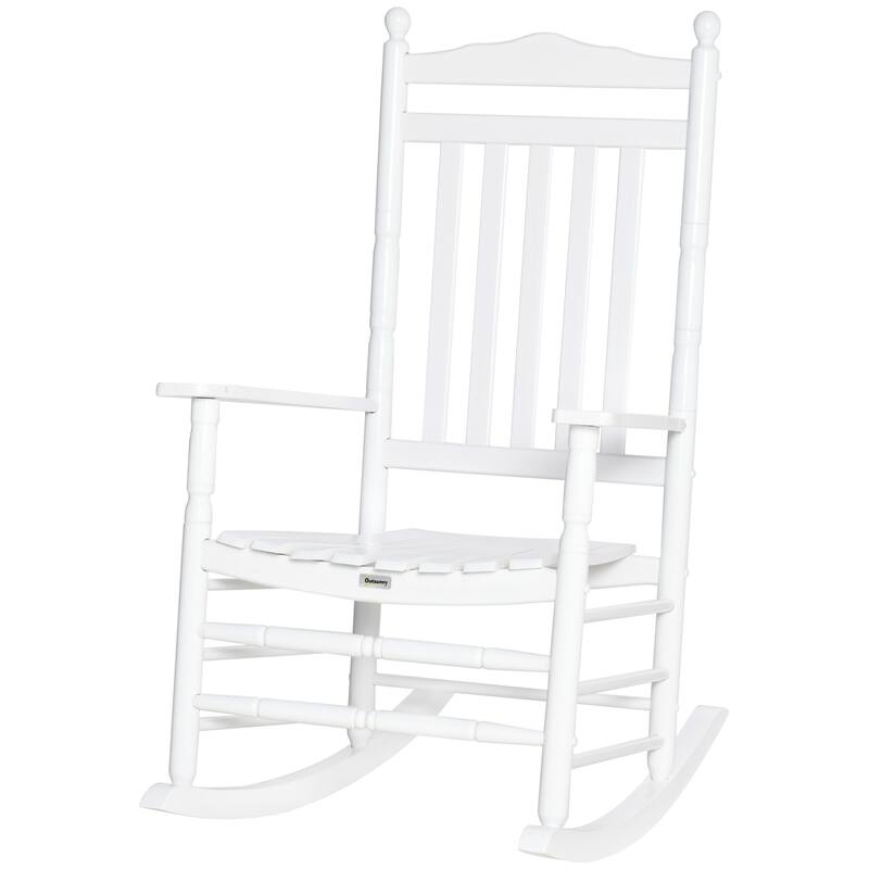 Outsunny Traditional Wooden High-Back Rocking Chair for Porch, Indoor/Outdoor