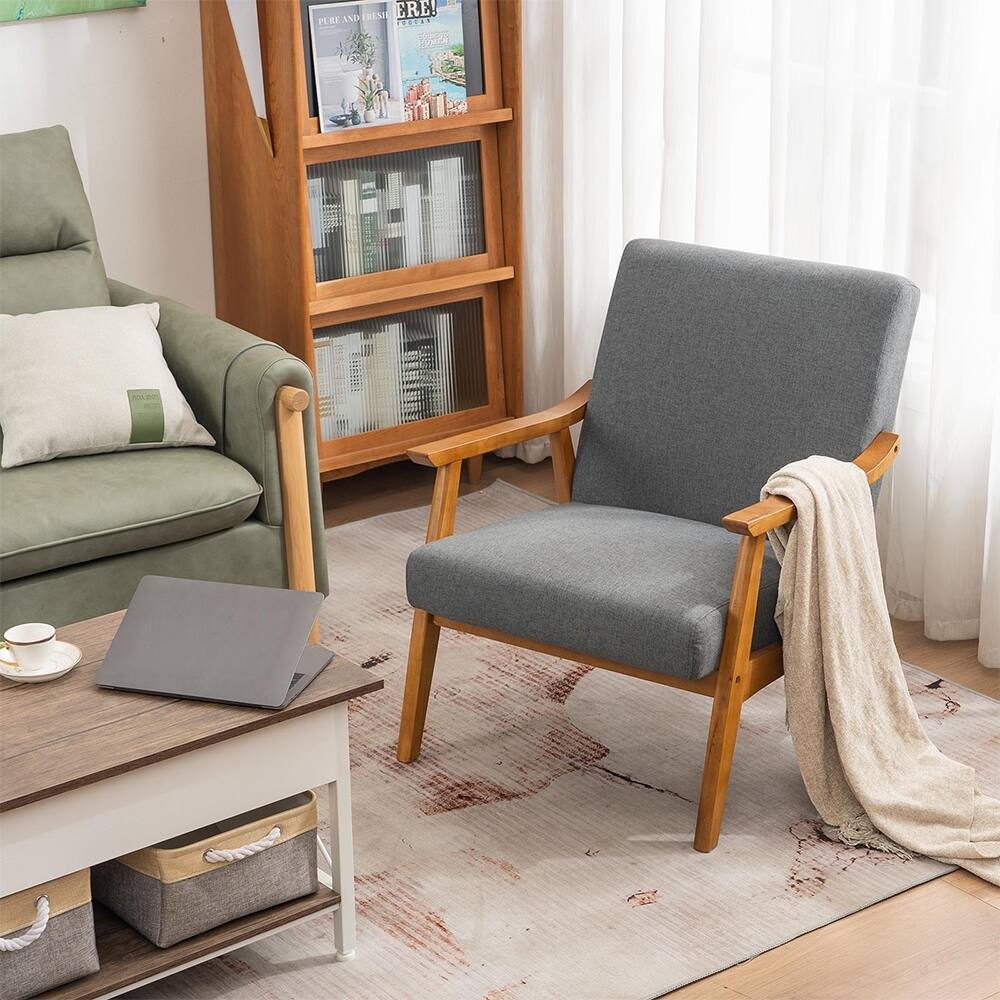 Armchair Lounge Sofa Single Recliner Chair Linen Fabric Dark Gray 27.