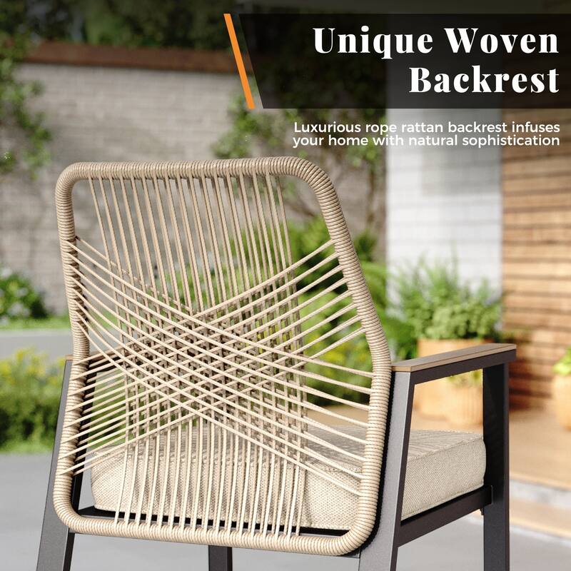 7-Piece Outdoor Patio Wicker Bar Counter Height Stool Set with Back and Cushion