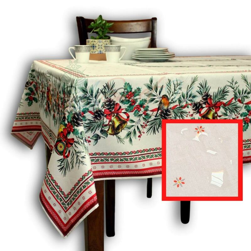 Wipeable Spill Resistant French Acrylic Coated Christmas Tablecloth - White - 60 x 116 in