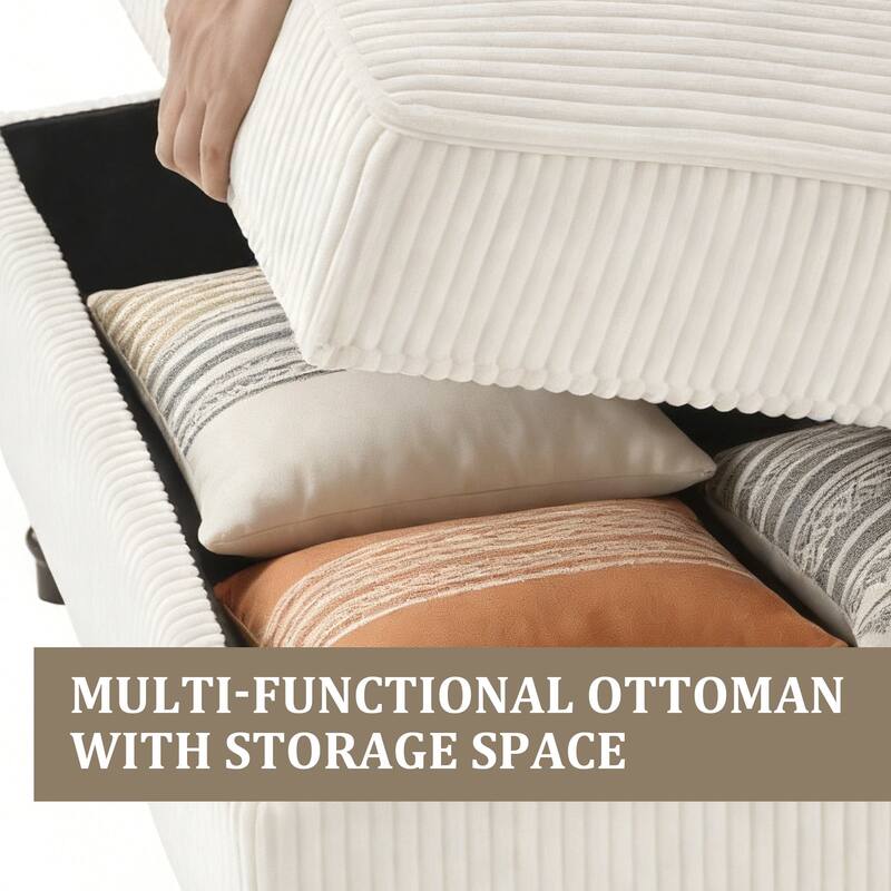 31.78" W Oversized Square Upholstered Storage Ottoman with Wooden Tray