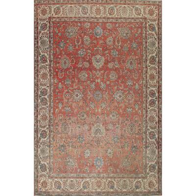 Floral Distressed Tabriz Persian Vintage Area Rug Handmade Wool Carpet - 9'8" x 12'11"