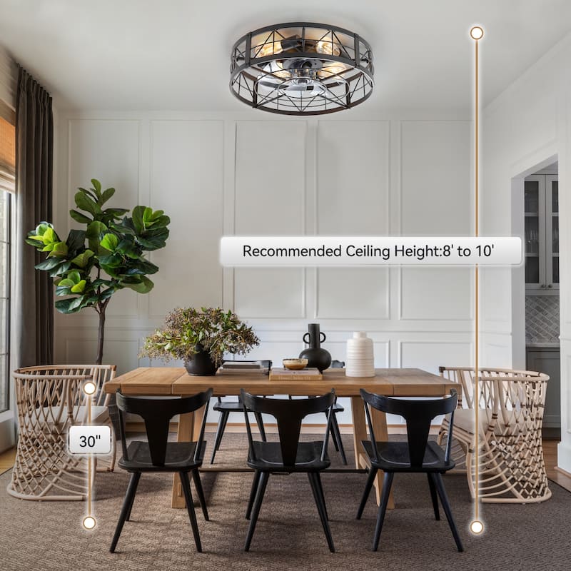 20" 7-Blade Flush Mount Caged Ceiling Fan with Light Remote