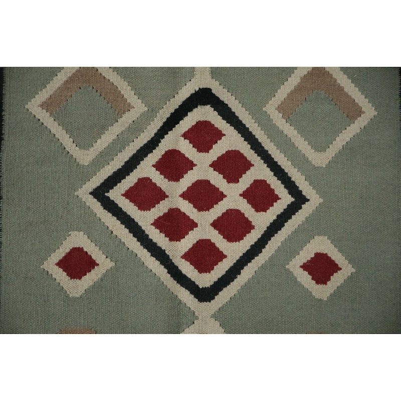 Hand Woven Oriental 100% Wool Carpet Southwestern Tribal Green Kilim Area Rug - 8' 0'' X 5' 0''