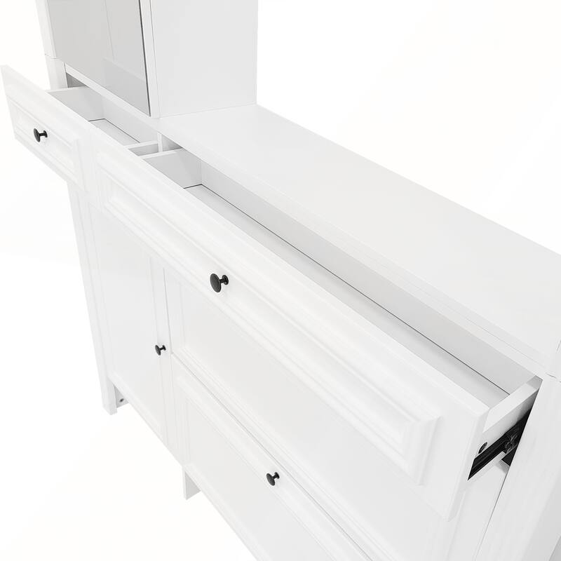 54.7in Hall Tree with Integrated Shoe Cabinet and Mirrored Cabinet Door