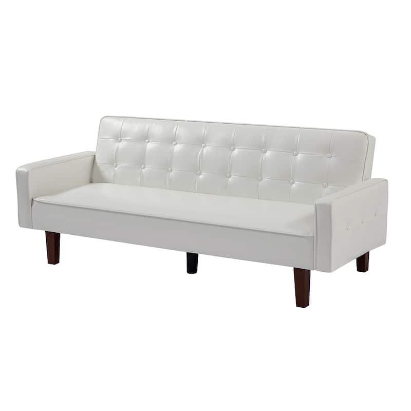74.4” L Faux Leather Full Handcrafted Button Tufted Sofa 3-Seat, Convertible Sleeper Couch Adjustable Backrest