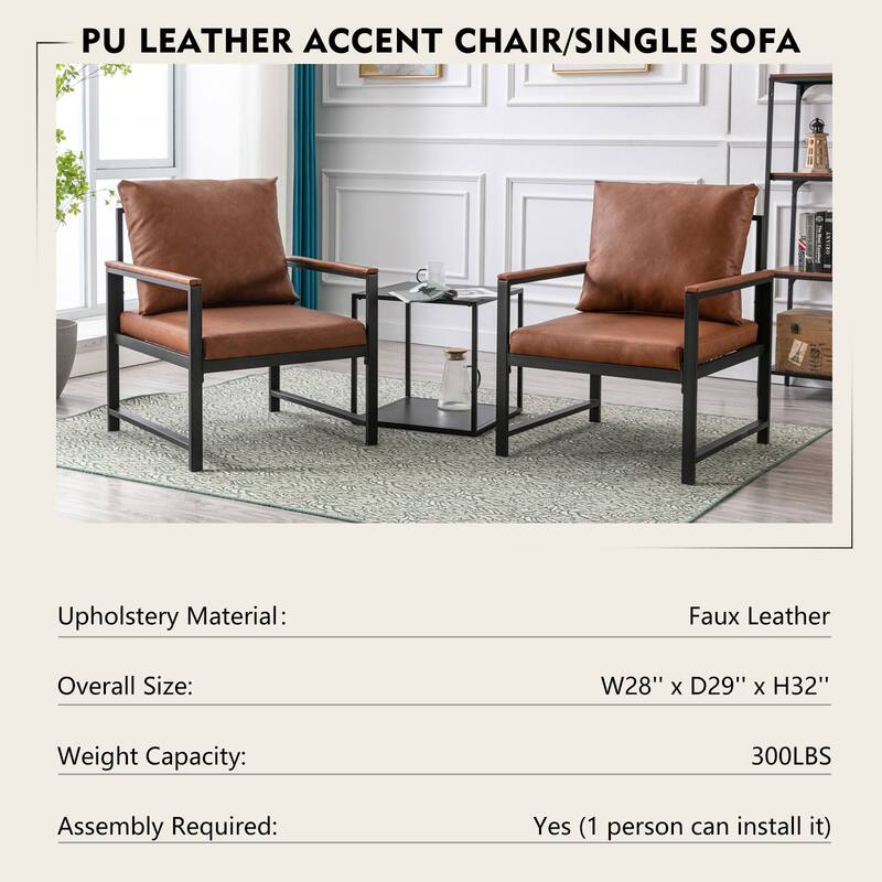 Mieres Mid-Century Style PU Leather Upholstered Accent Chair with Steel Frame, Armchair Single Sofa for Living Room, Bedroom
