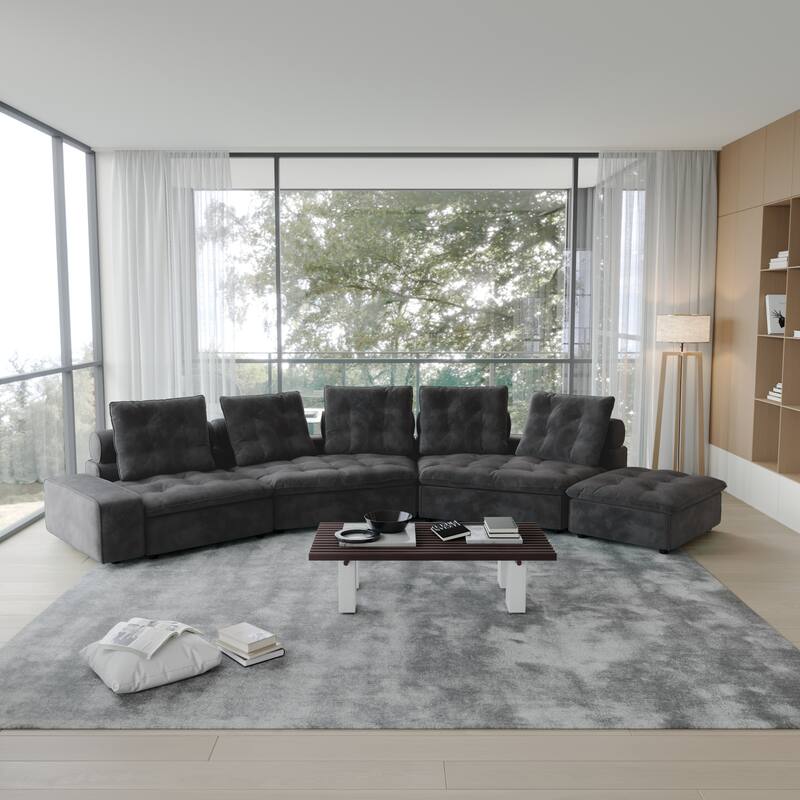 Stupendous Miami Modular Sofa Down Filled Curved Cloud Sectional Sofa 4 Seater with Ottoman