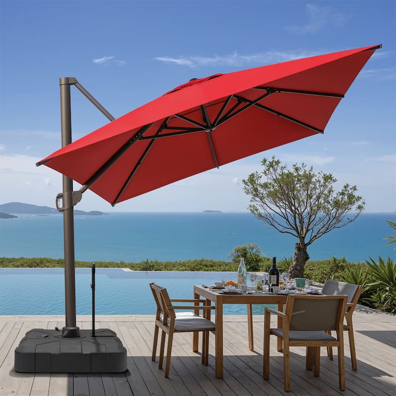 13 ft x 10 ft Luxury Outdoor Aluminum Patio Cantilever Offset Umbrella with Base Included - Red