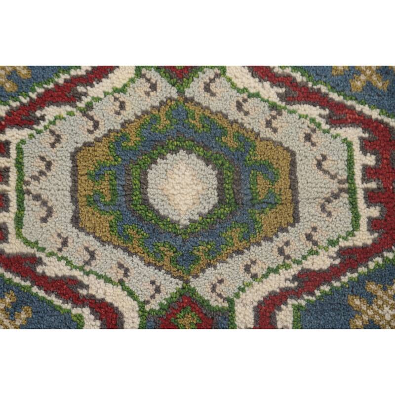 Geometric Blue Kazak Oriental Runner Rug Handmade Wool Carpet - 2'7"x 10'1"