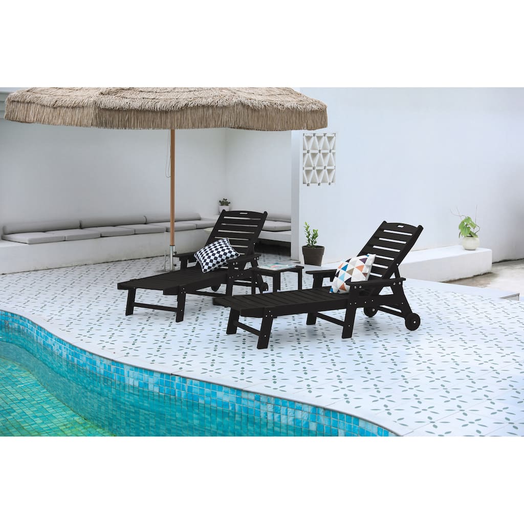 3-Piece Oversized Chaise Lounge Chair Set, All Weather Patio Lounge Chair with 5 Positions, Wheels & Cup Holder