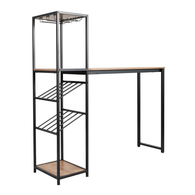 Metal Frame Bar Table with Bottle and Stemware Storage