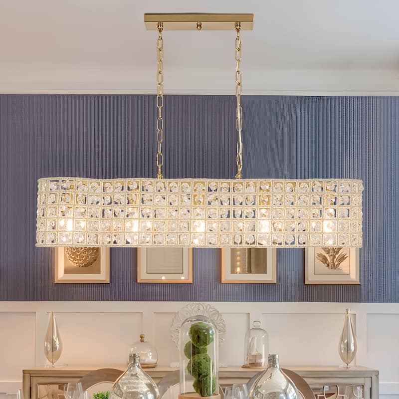 Classic 5-Light Crystal Curved Cage Island Pendant Chandelier