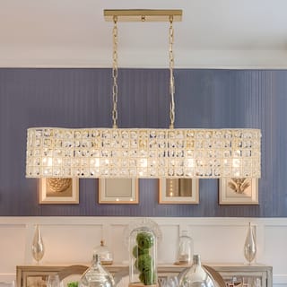 Classic 5-Light Crystal Curved Cage Island Pendant Chandelier