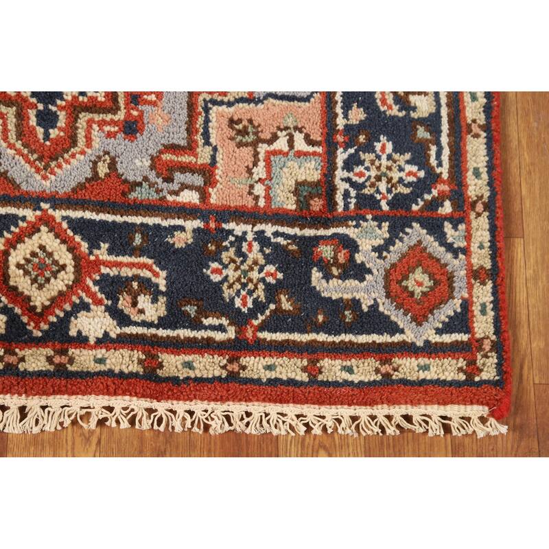 Hand Knotted Oriental 100% Wool Carpet Traditional Medallion Oranges & Rust Heriz (serapi) Area Rug - 4' 11'' X 3' 0''