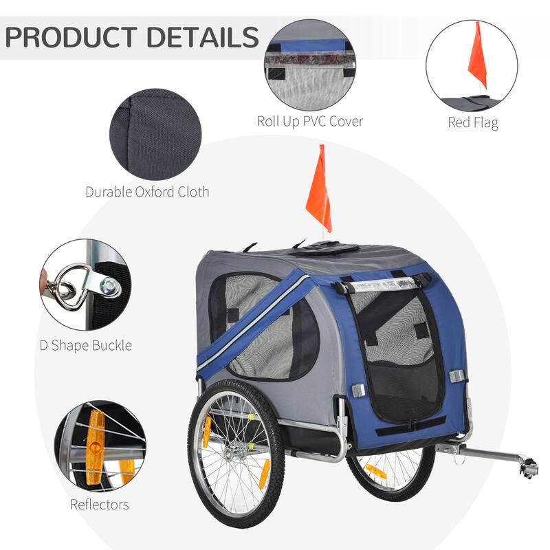 Pet Bike Trailer with Large Wheels, Mesh Screens, and Weather-Resistant Fabric for Medium Dogs