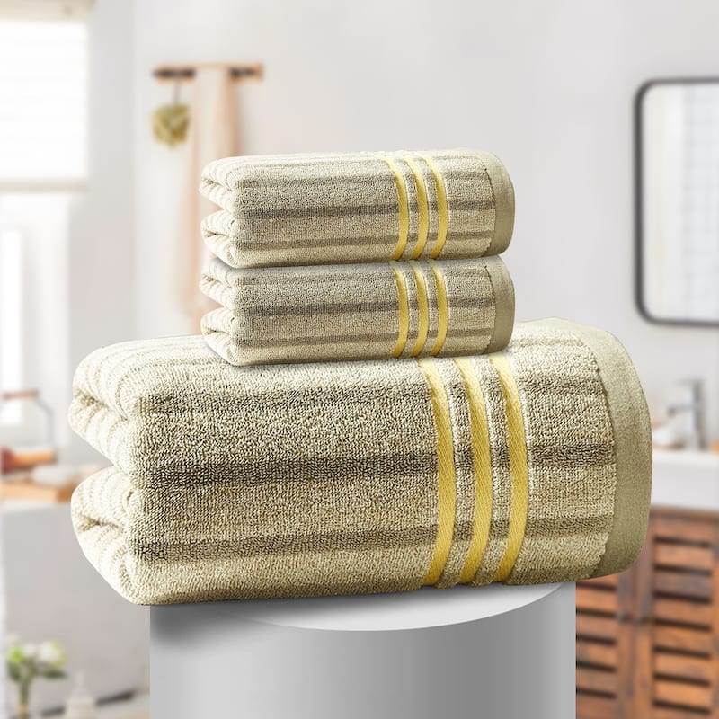 3 Piece Cotton Striped Bath Towel Set