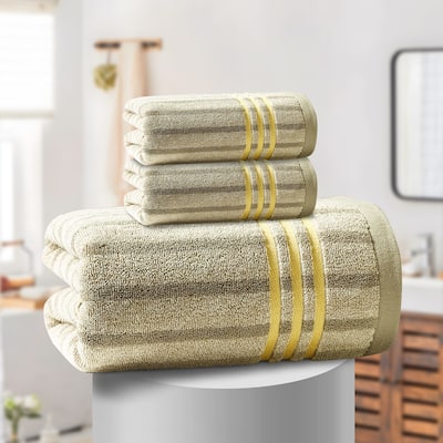 3 Piece Cotton Striped Bath Towel Set