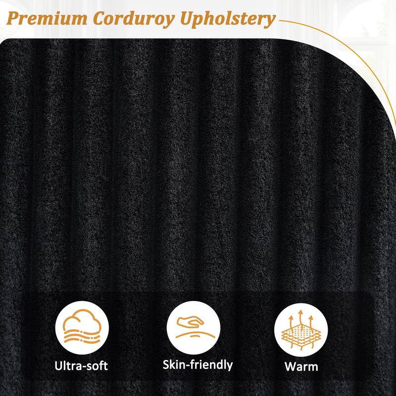 133" Corduroy 4-Seater Sofa with USB Ports, Flip-Top Cup Holders, and Hidden Storage