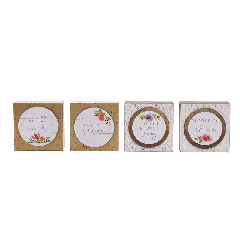 Transpac MDF Layer Block Decor Set of 4 Spring Home Decorations