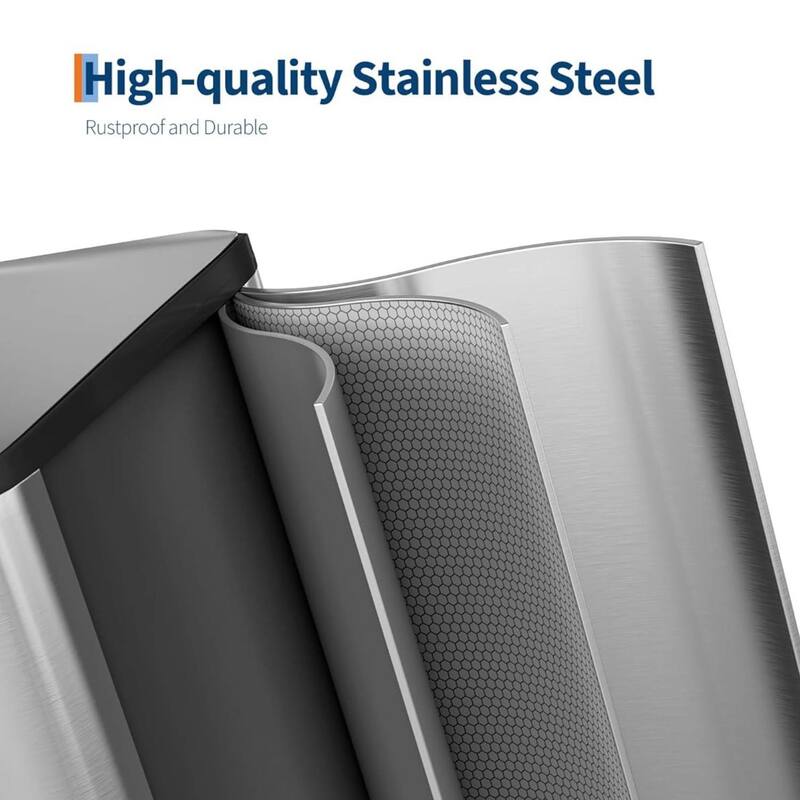 2 x 8 Gal Double Trash Can, Stainless Steel Dual Compartment Step-On Trash Can for Kitchen