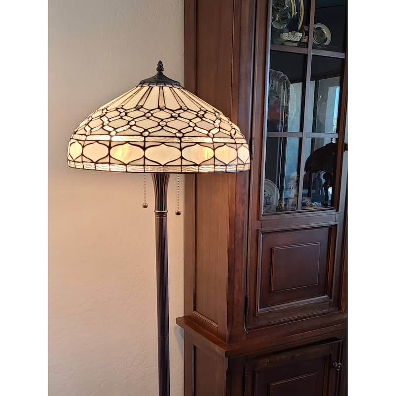 Tiffany Style Floor Lamp Standing 60" Tall Stained Glass White Mahogany Bedroom Reading Gift Amora Lighting