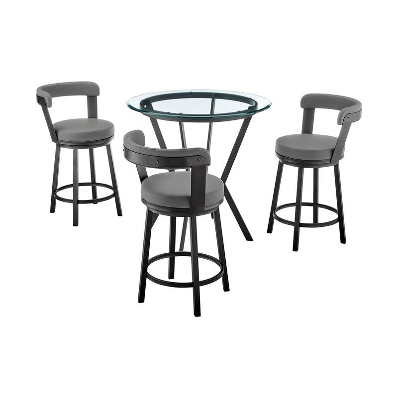 Naomi Bryant Black and Gray Faux Leather Counter Height Dining Set with Swivel Bar Stools
