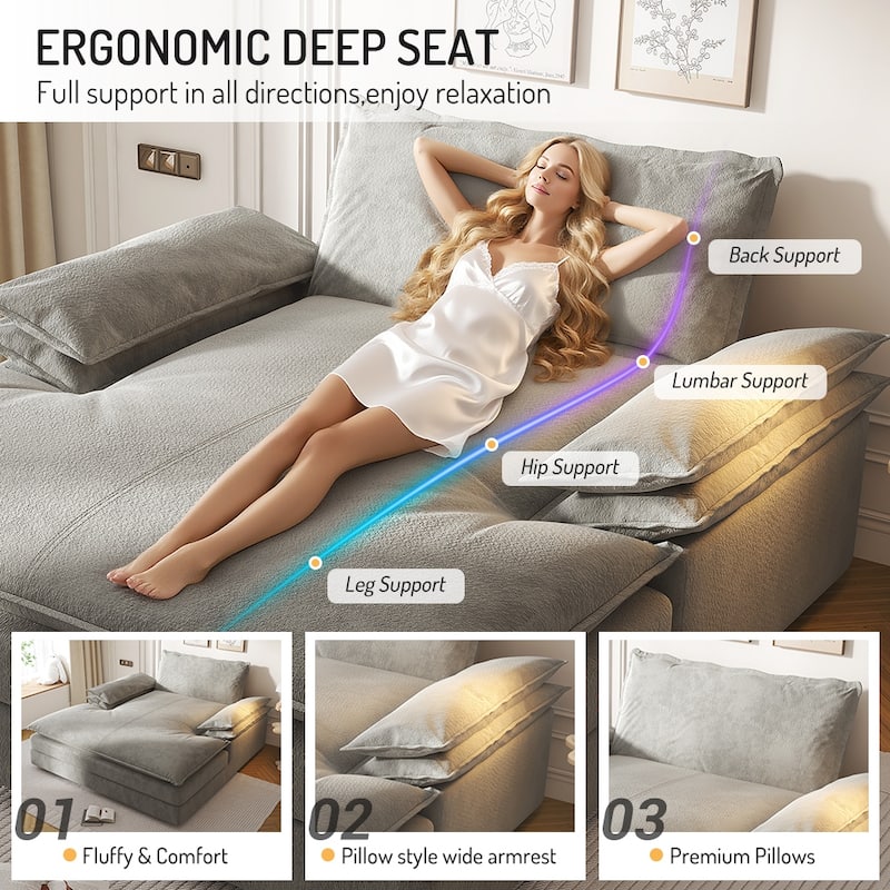 80" Oversized Double Chaise Lounge Chair, Modern Chenille Upholstered Lounge Chair with Wide Armrests, Stylish Living Room Chair