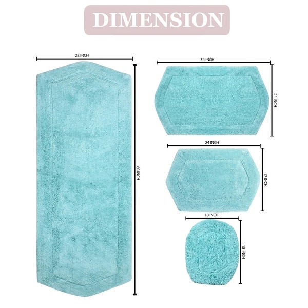 dimension image slide 3 of 19, Waterford Collection 100% Cotton Non-Slip Bathroom Rug, Machine Washable Bath Rug, 4 Piece Bath Mat Set with Toilet Lid Cover